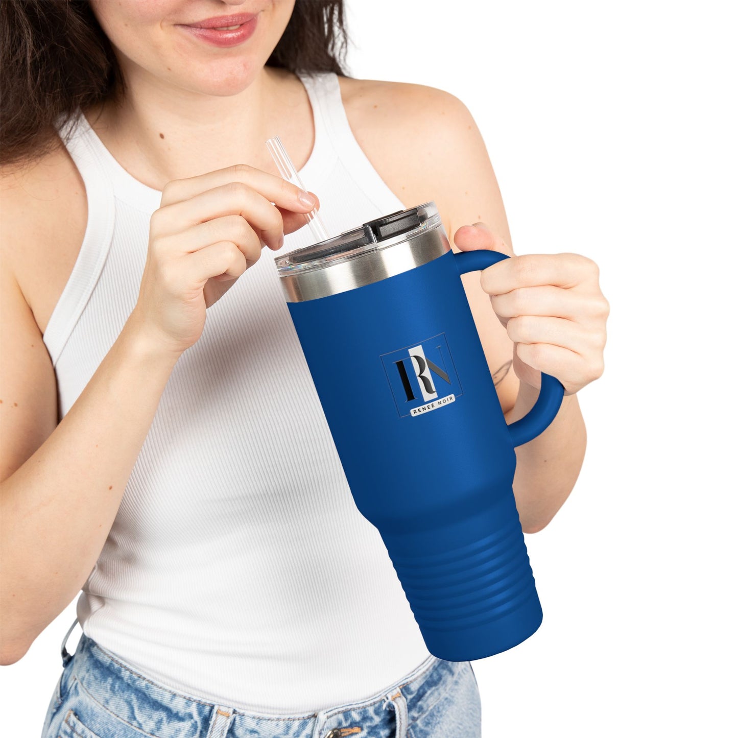 Renee Noir 40oz Vacuum-Insulated Travel Mug – Stainless Steel with Handle & Straw
