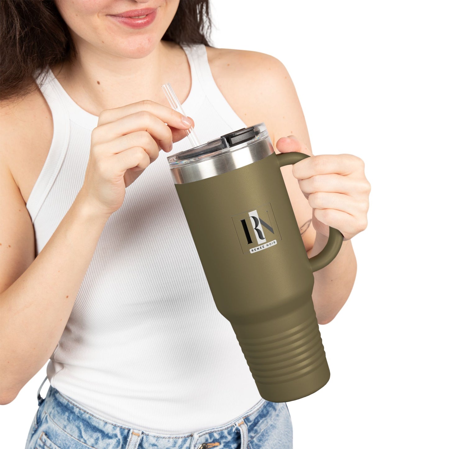 Renee Noir 40oz Vacuum-Insulated Travel Mug – Stainless Steel with Handle & Straw