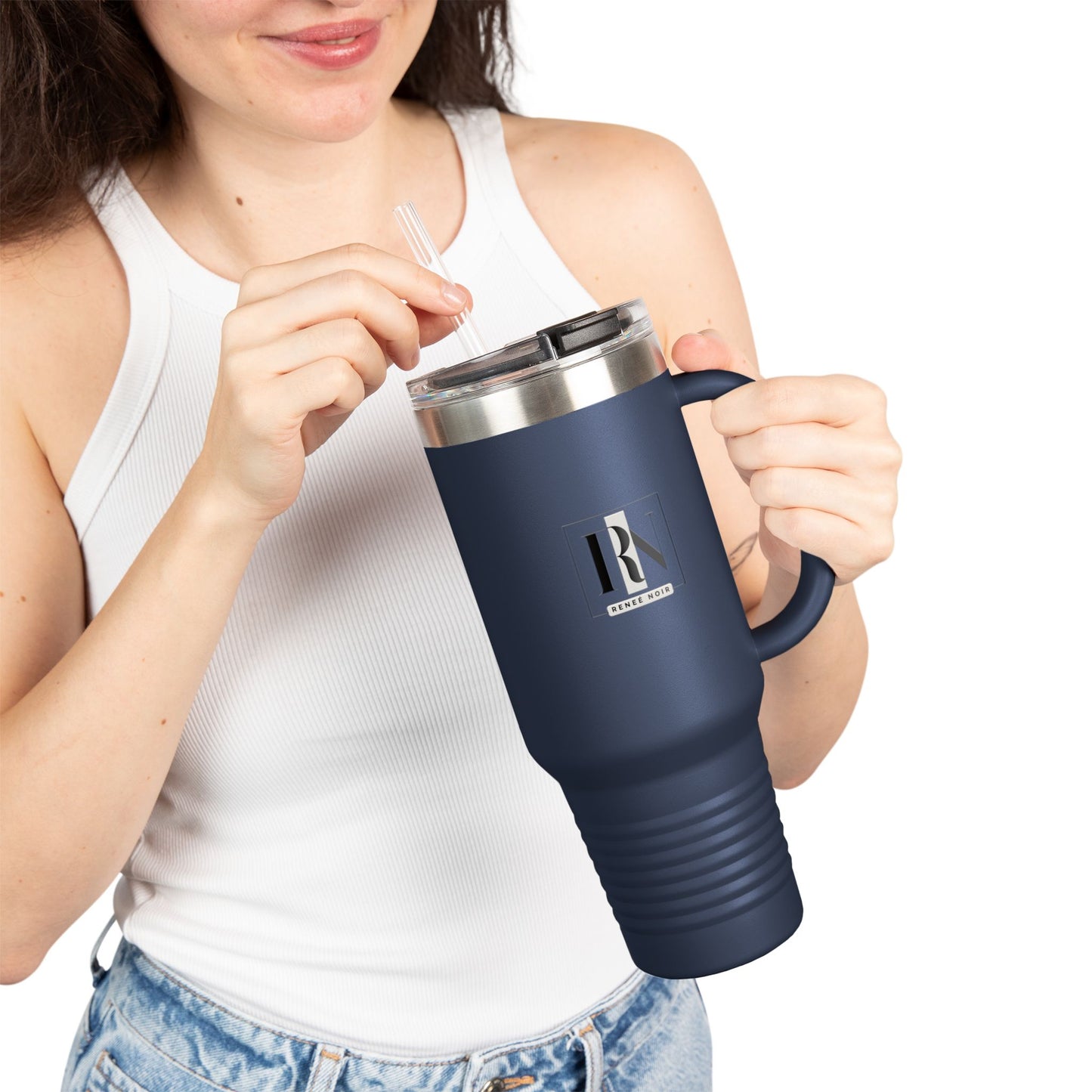 Renee Noir 40oz Vacuum-Insulated Travel Mug – Stainless Steel with Handle & Straw