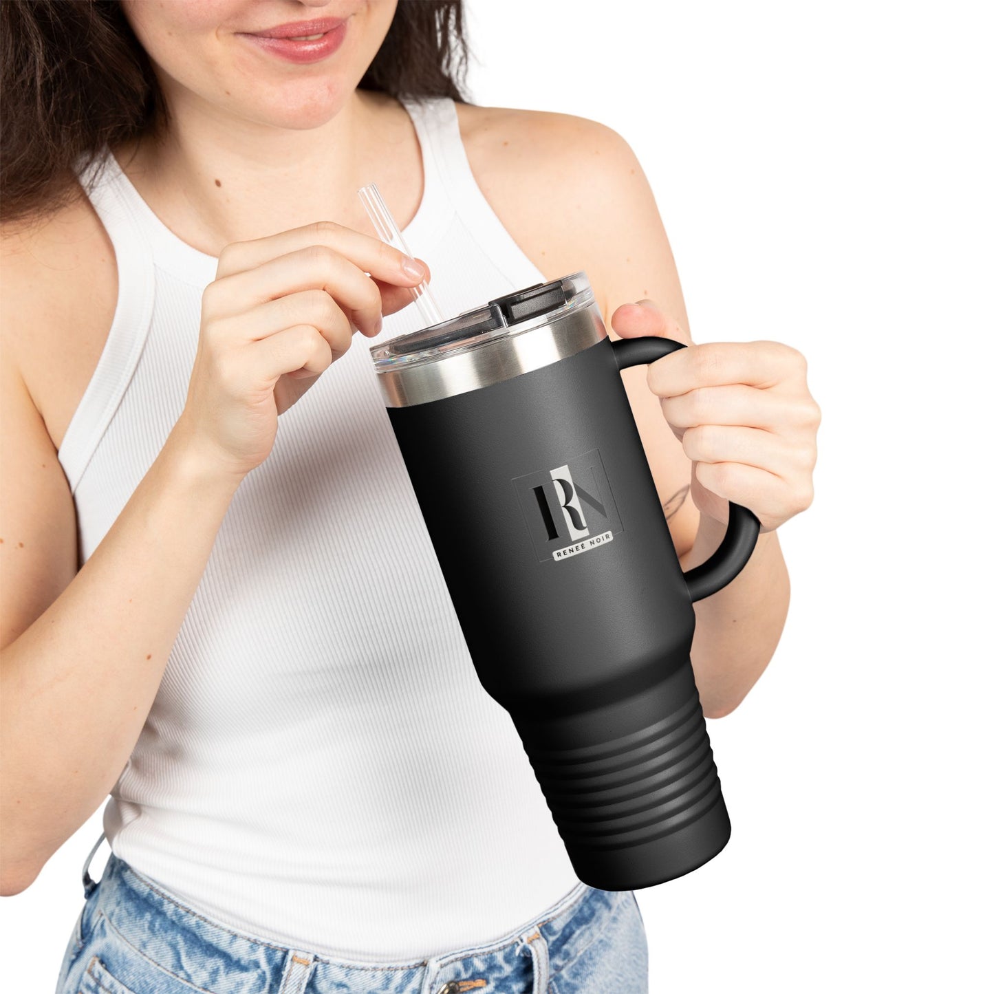 Renee Noir 40oz Vacuum-Insulated Travel Mug – Stainless Steel with Handle & Straw