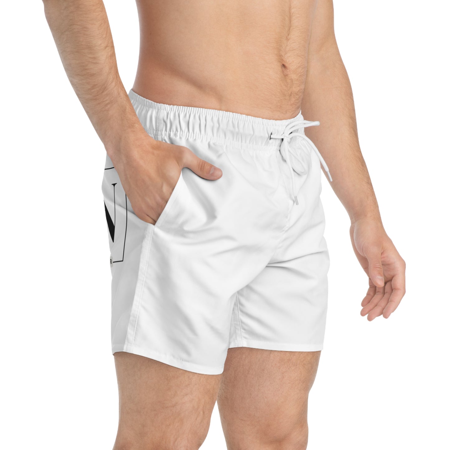 Renee Noir Original- Swim Trunks — Men's White AOP Beach Shorts