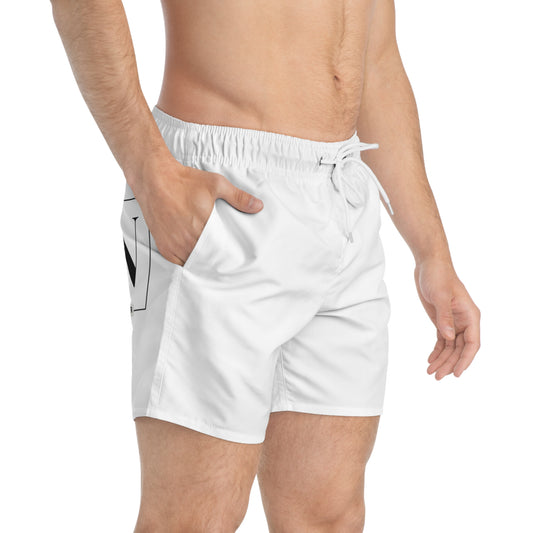 Renee Noir Original- Swim Trunks — Men's White AOP Beach Shorts