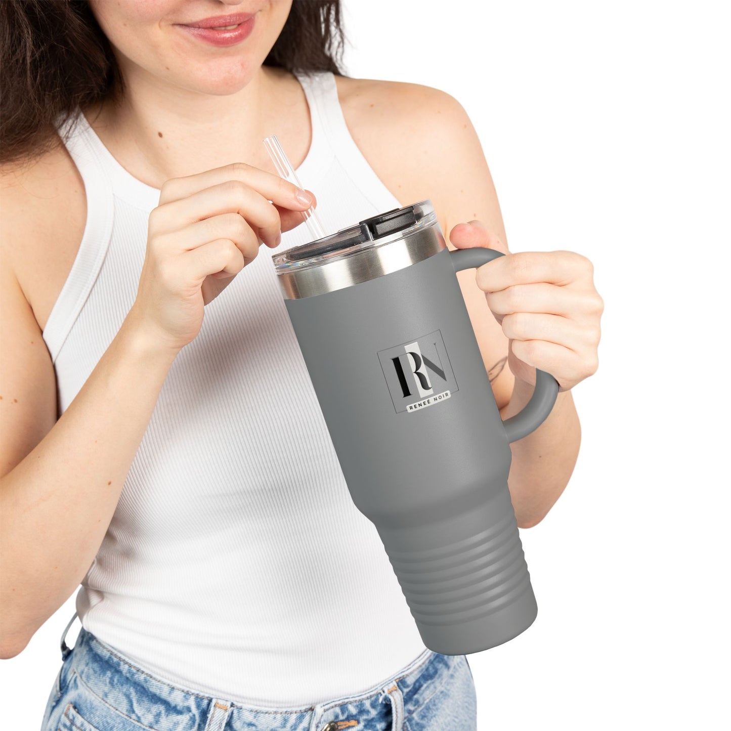 Renee Noir 40oz Vacuum-Insulated Travel Mug – Stainless Steel with Handle & Straw