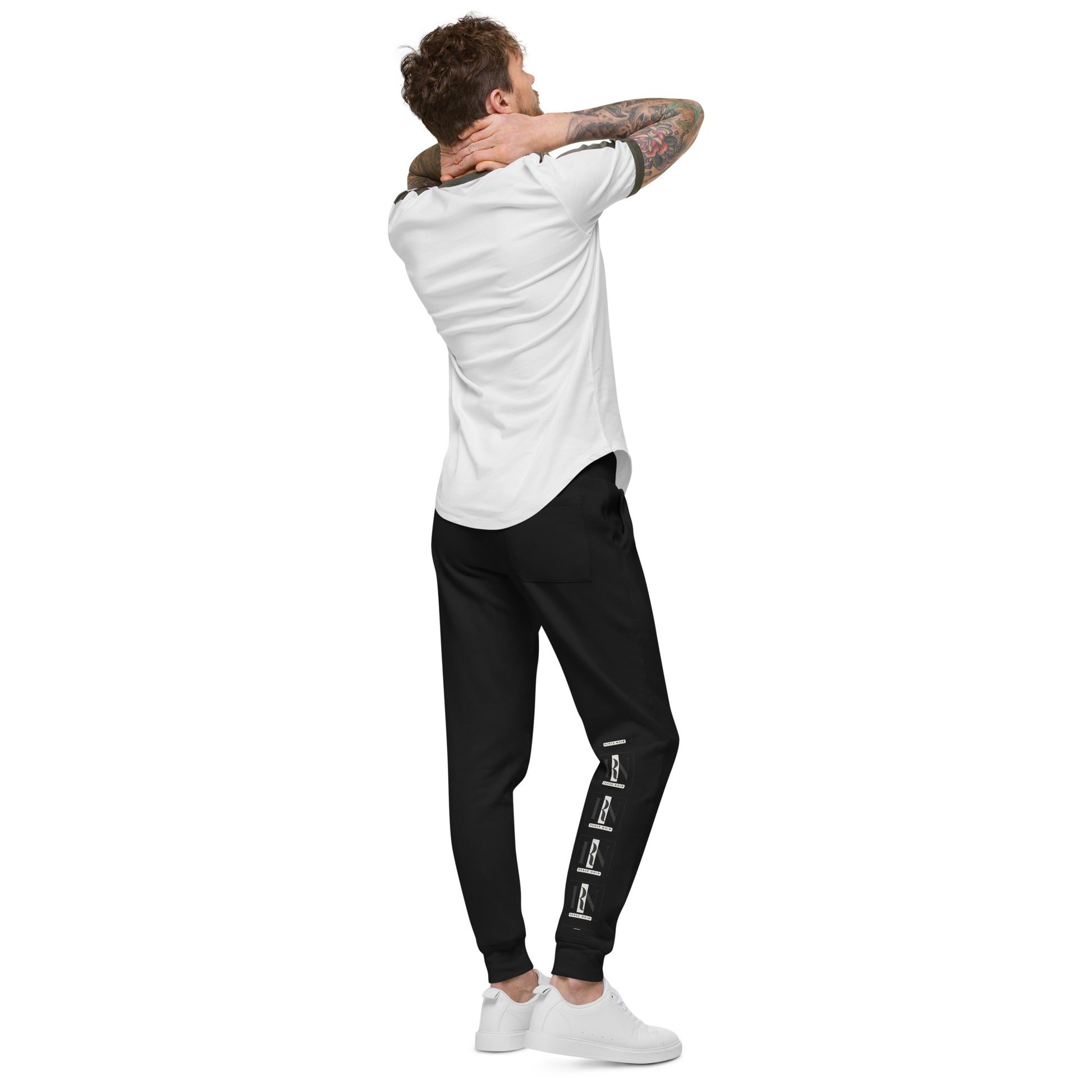Back view of Unisex Fleece Sweatpants in Black – comfortable and soft, for men and women, Renee Noir Original