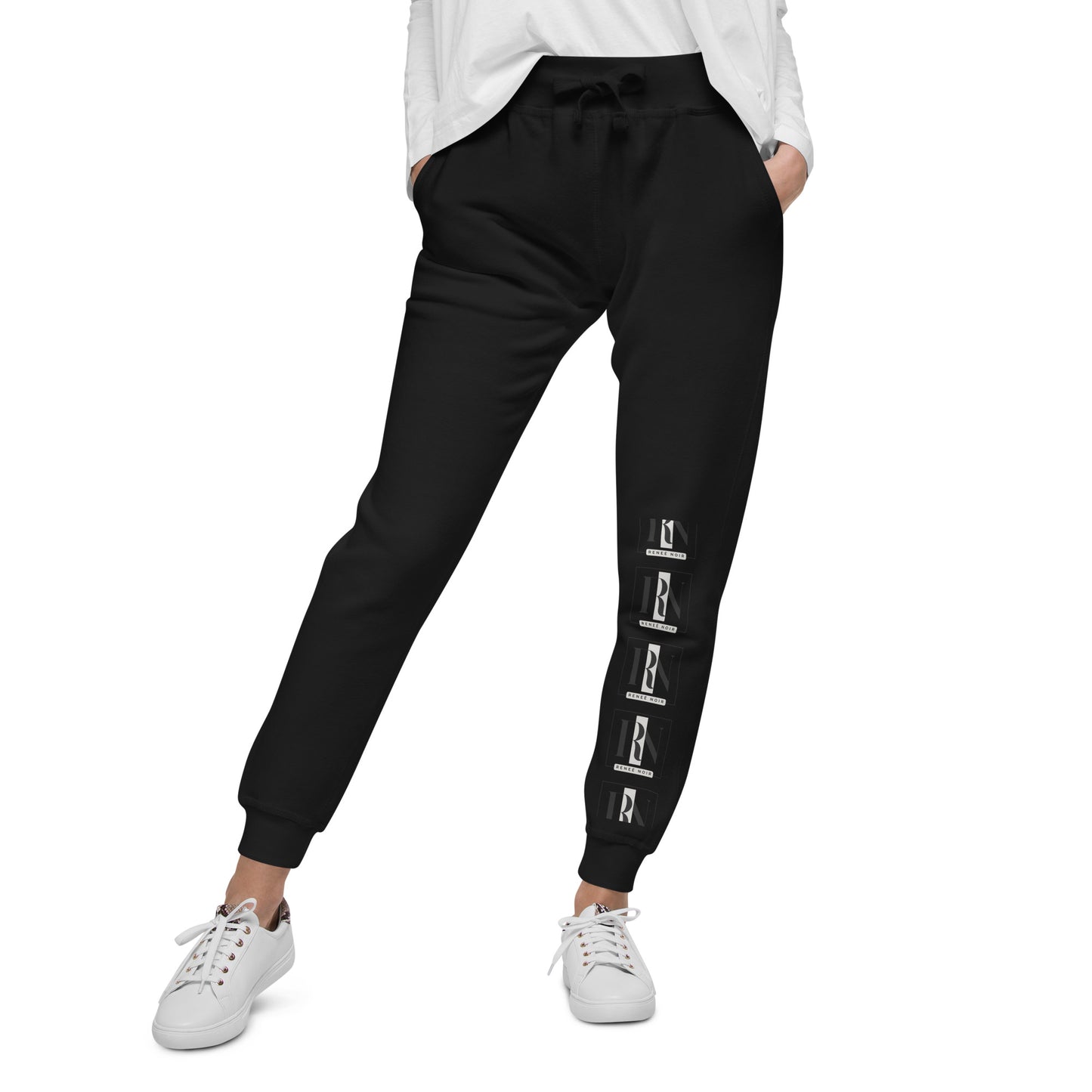 Front view of Unisex Fleece Sweatpants in Black – comfortable and soft, for men and women, Renee Noir Original