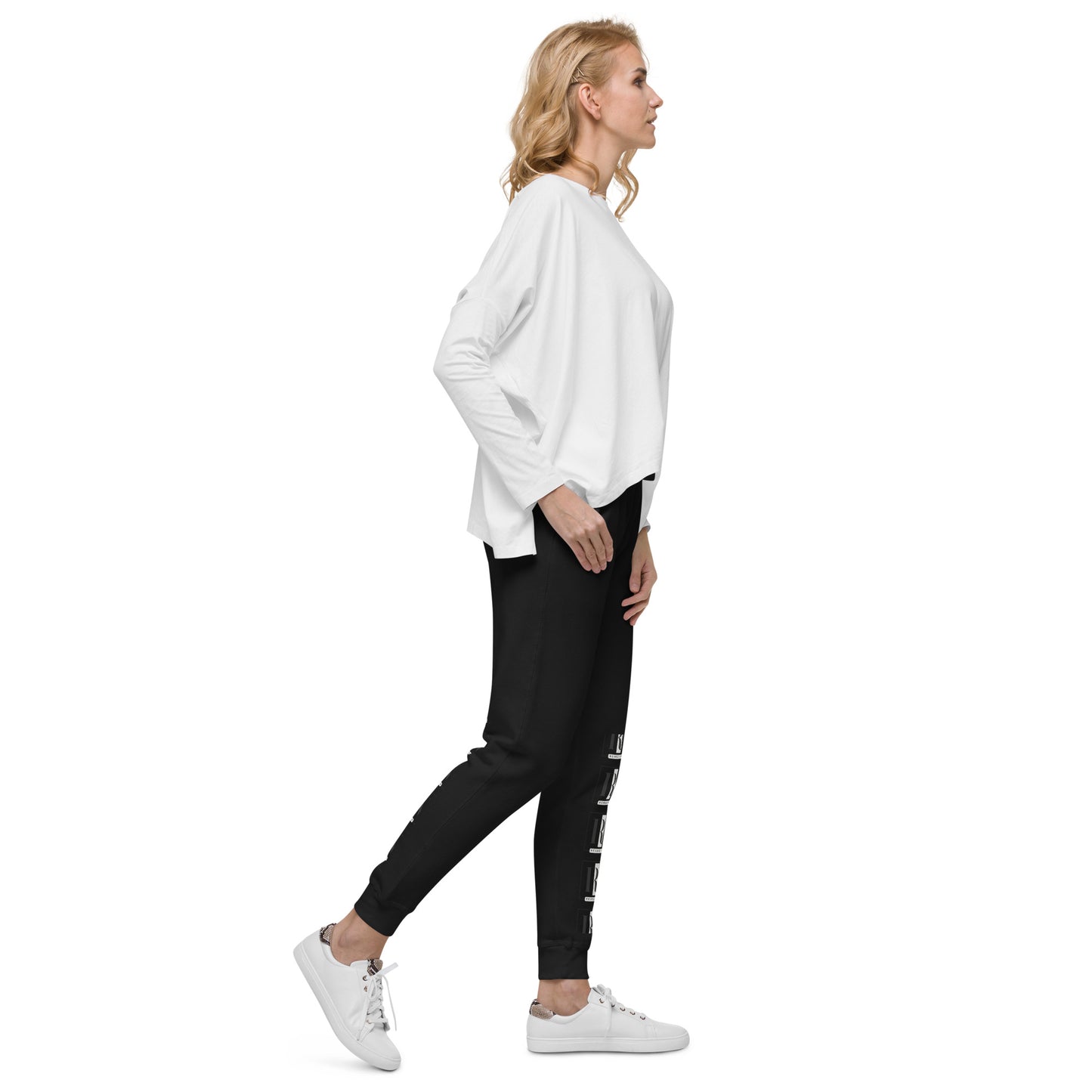 Back view of Unisex Fleece Sweatpants in black– comfortable and soft, for men and women, Renee Noir Original