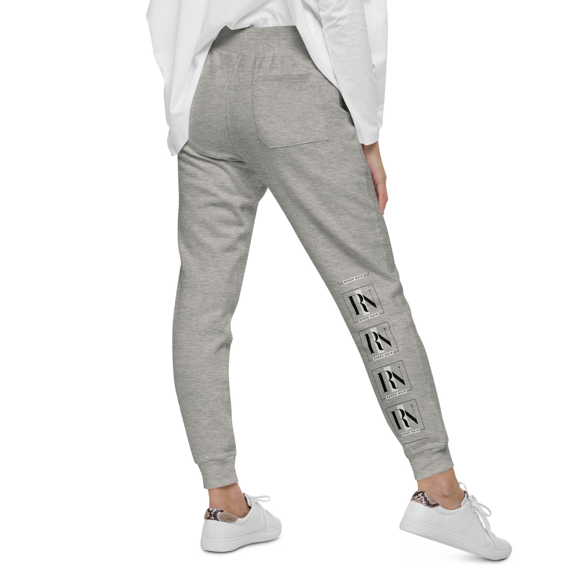 Back view of Unisex Fleece Sweatpants in carbon-grey– comfortable and soft, for men and women, Renee Noir Original