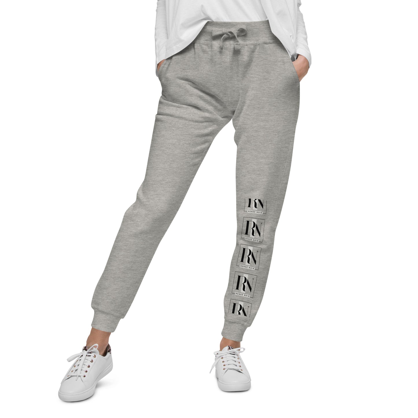 Front view of Unisex Fleece Sweatpants in carbon-grey– comfortable and soft, for men and women, Renee Noir Original