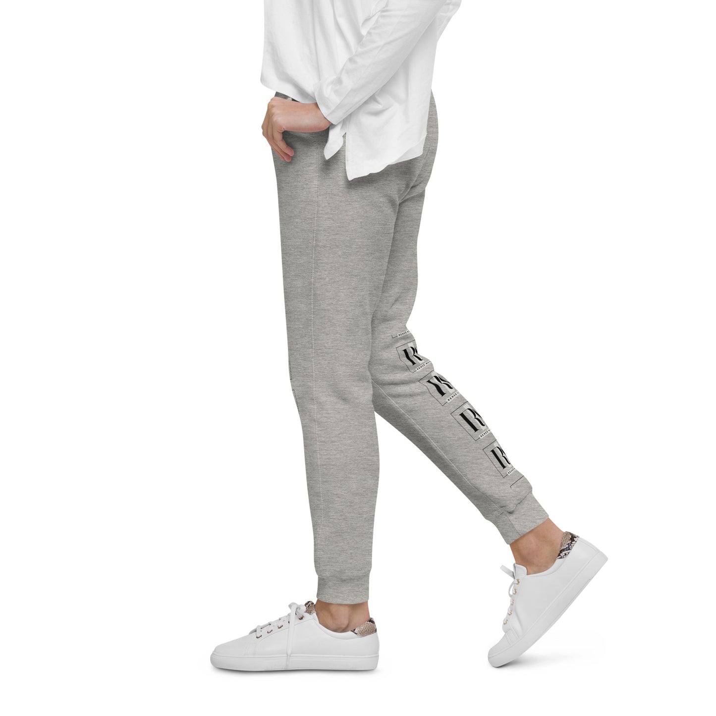 Left view of Unisex Fleece Sweatpants in carbon-grey– comfortable and soft, for men and women, Renee Noir Original