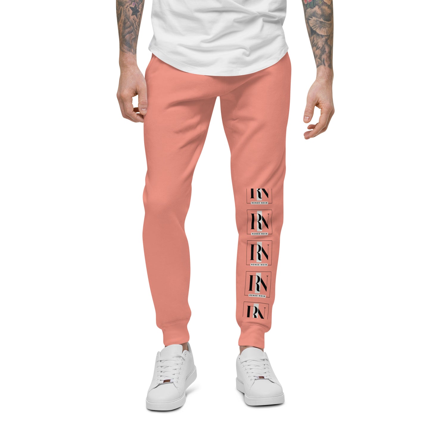 Front view of Unisex Fleece Sweatpants in dusty-rose– comfortable and soft, for men and women, Renee Noir Original