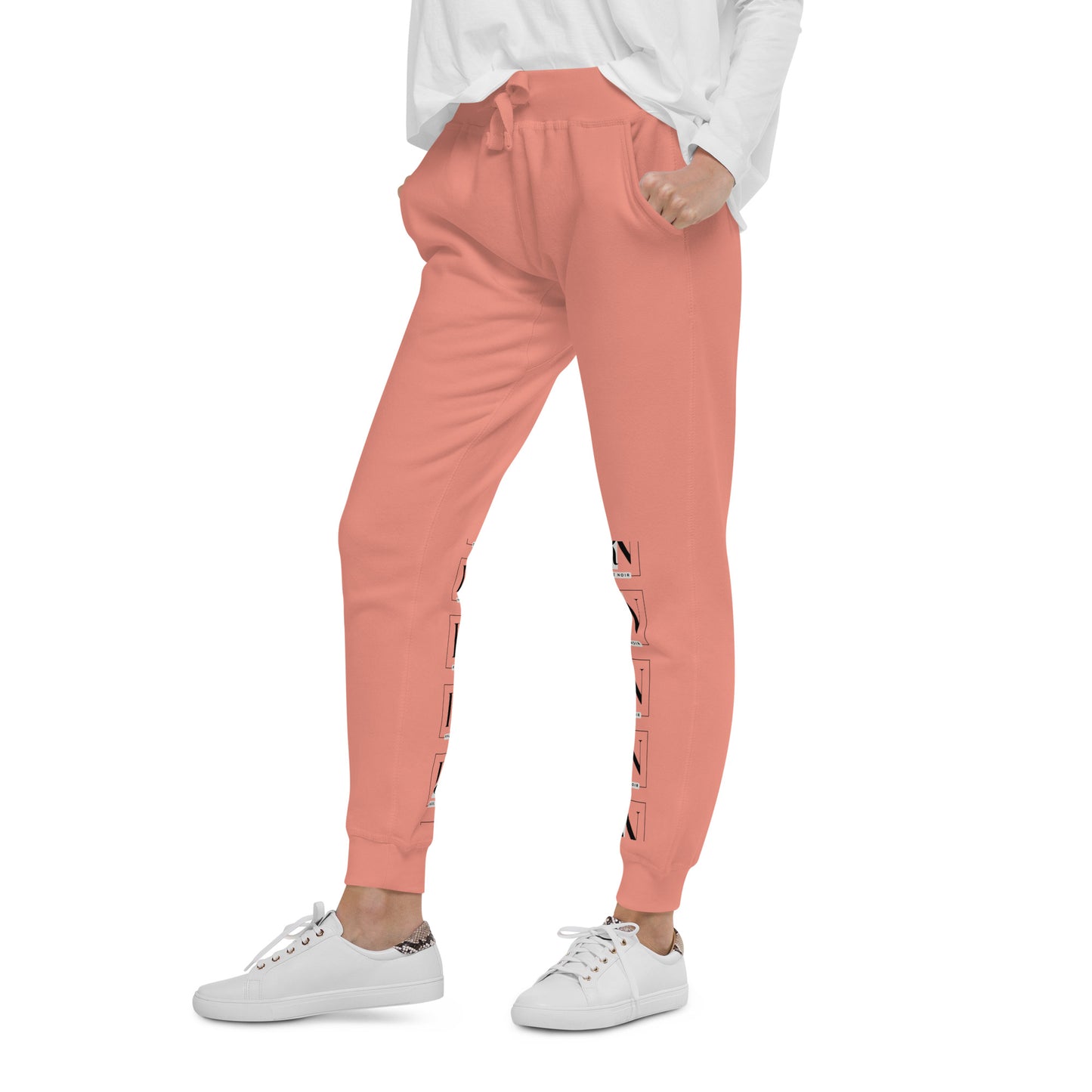 Left-Front view of Unisex Fleece Sweatpants in dusty-rose-comfortable and soft, for men and women, Renee Noir Original