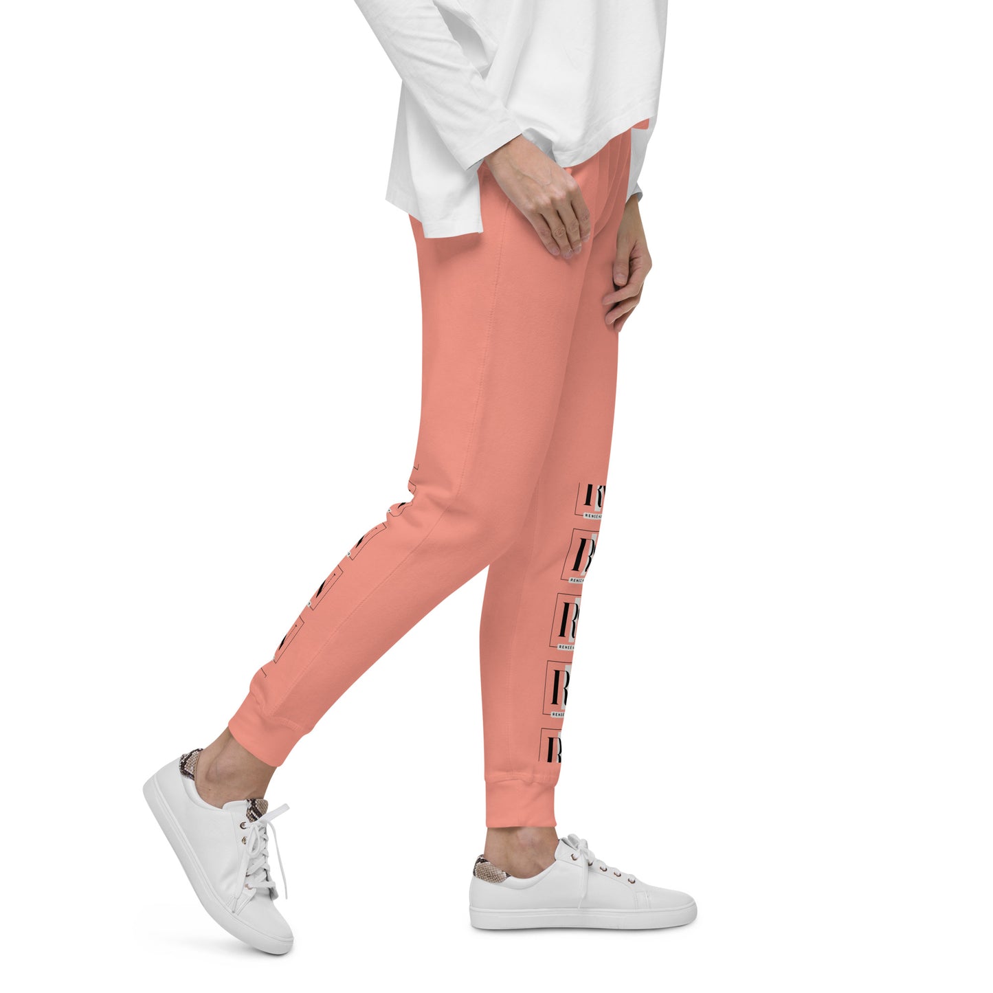 Right  view of Unisex Fleece Sweatpants in dusty-rose– comfortable and soft, for men and women, Renee Noir Original