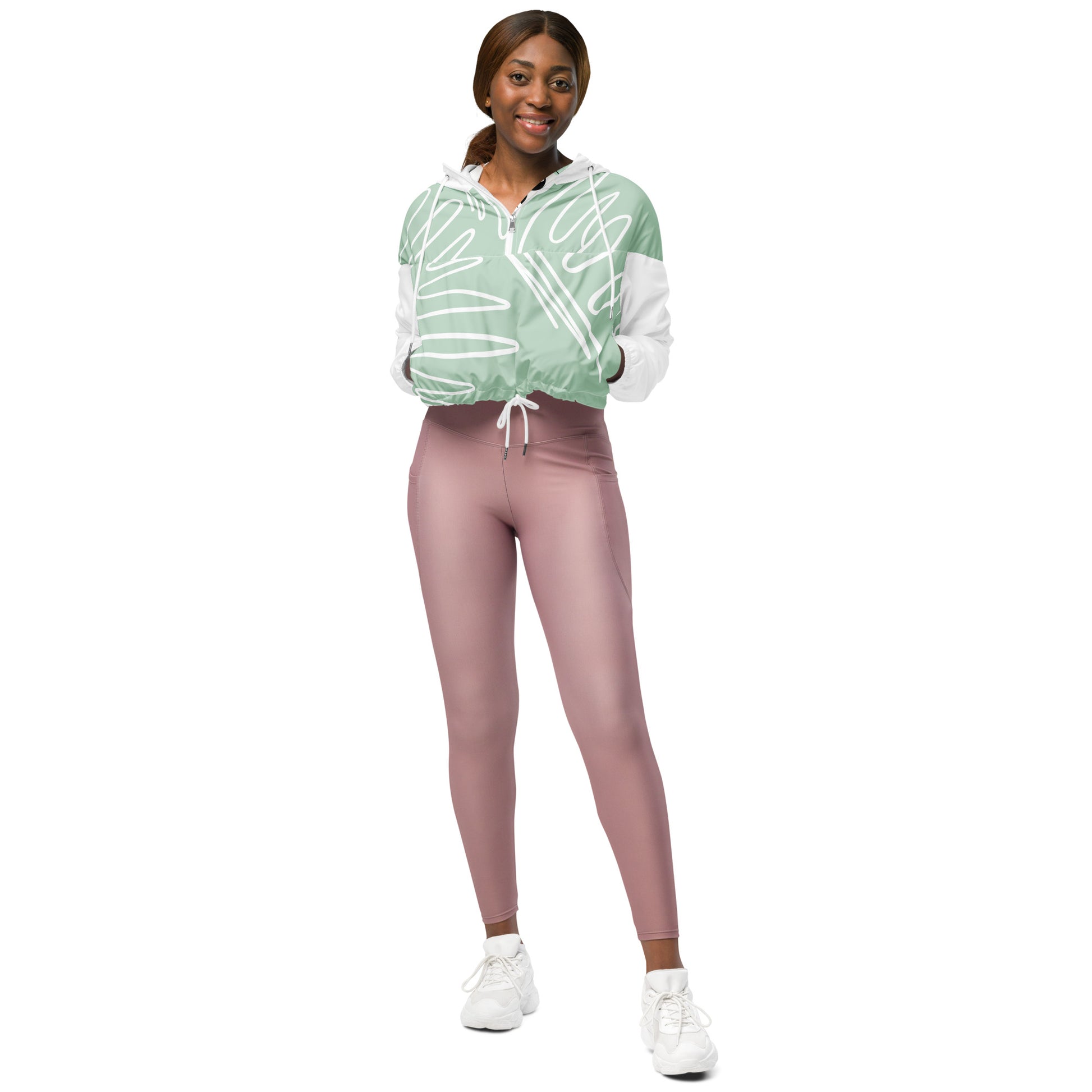 Second front view of Women’s Cropped Windbreaker – lightweight and waterproof jacket by Renee Noir mockup
