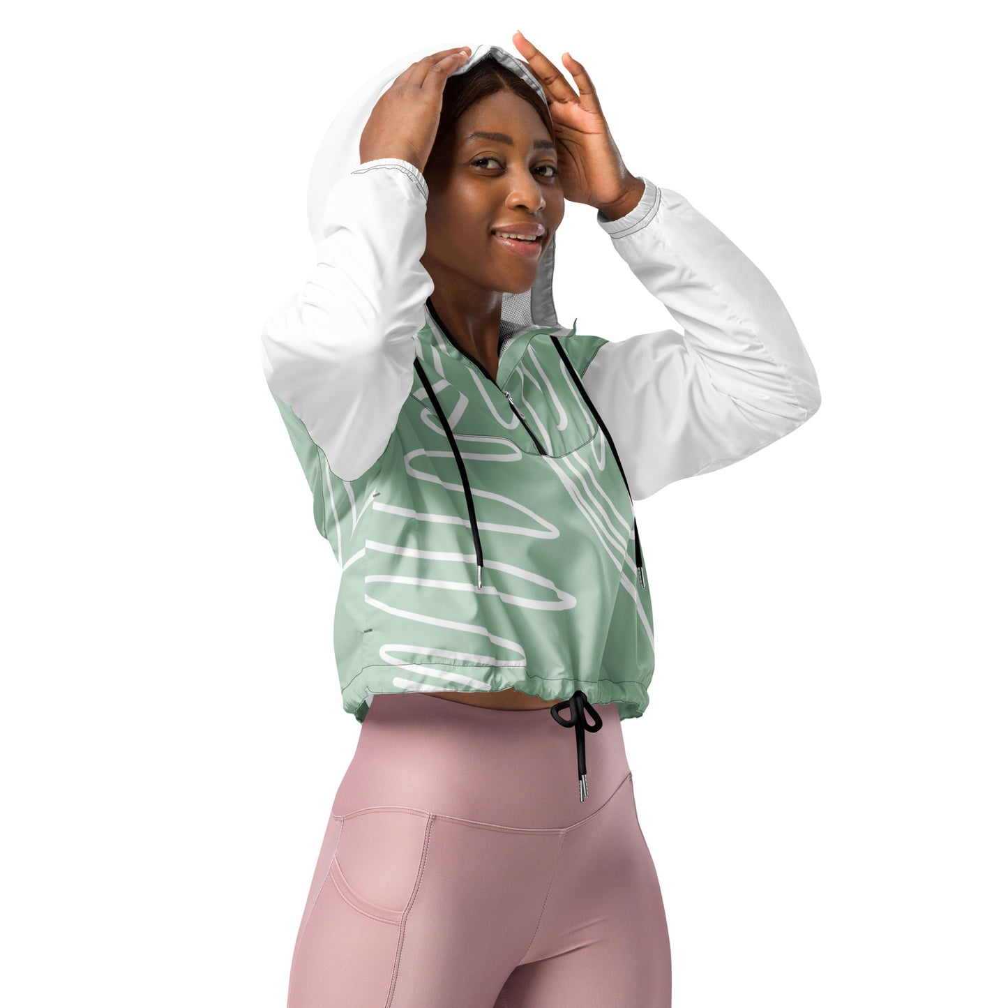 Side view of Women’s Cropped Windbreaker – lightweight and waterproof, with side-slit pockets, Renee Noir mockup
